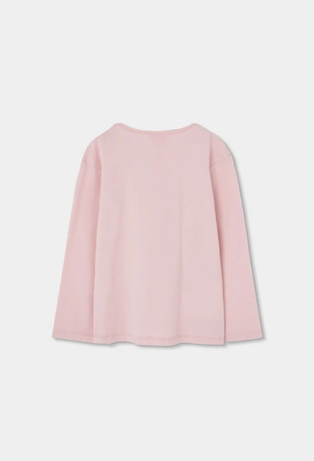 Pijama de malha menina rosa às riscas com bordado