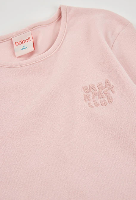 Pigiama in maglia da bambina rosa a righe con ricamo