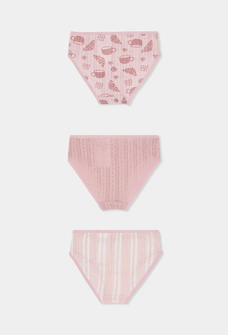 Pack 3 cuecas rosa estampado pequeno-almoço