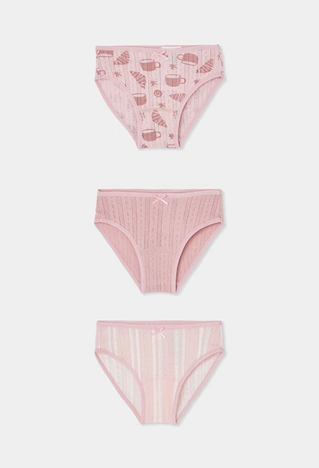 Pack 3 cuecas rosa estampado pequeno-almoço