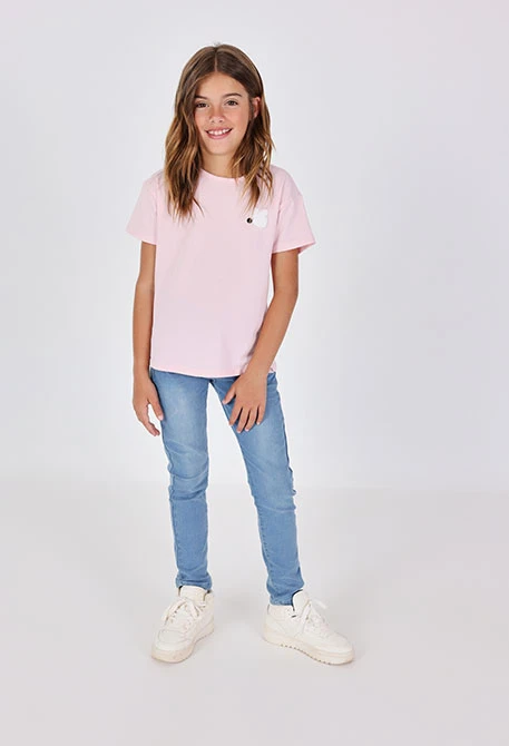 Calças denim elástica para menina