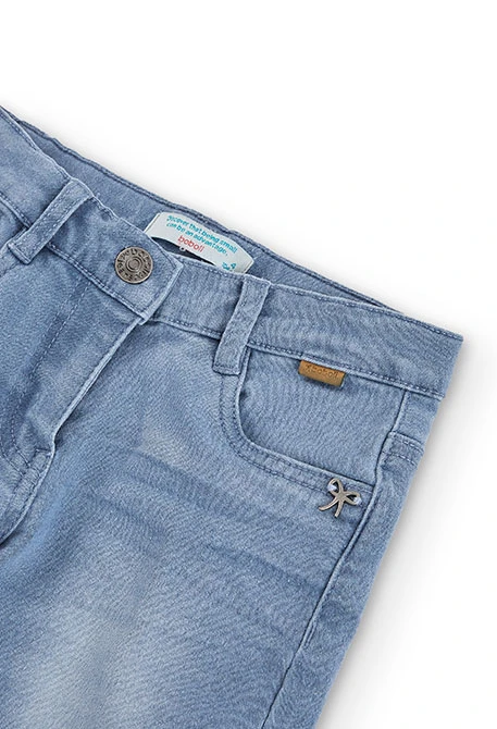 Calças denim elástica para menina