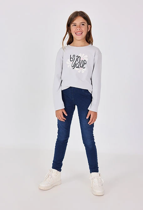 Calças denim elástica para menina
