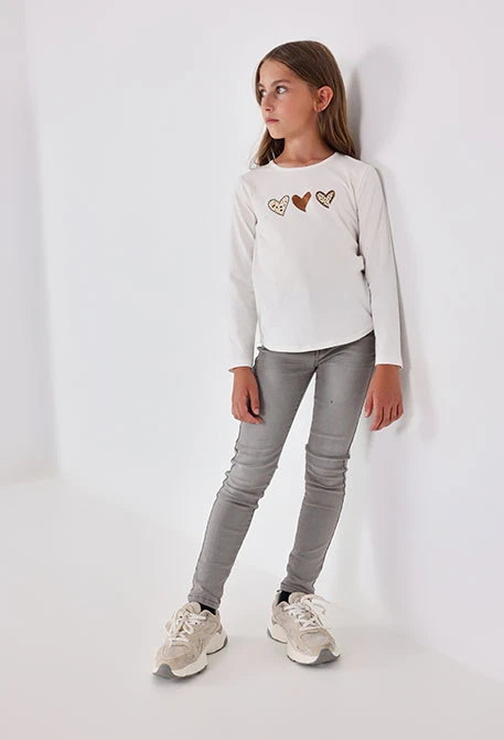 Pantaló denim elàstic de nena gris fosc