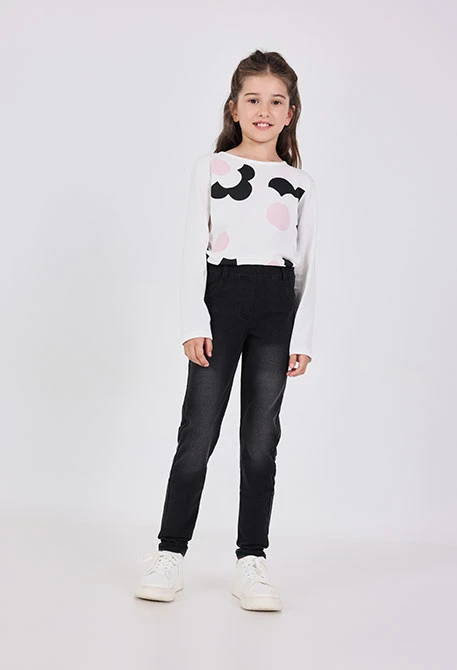 Pantalón de felpa elástica tejanera de niña negro