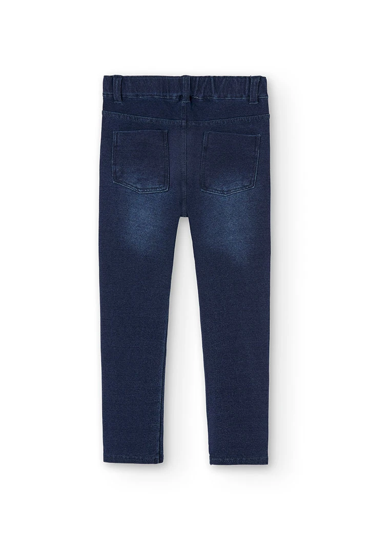 Pantalón felpa denim elástica de niña