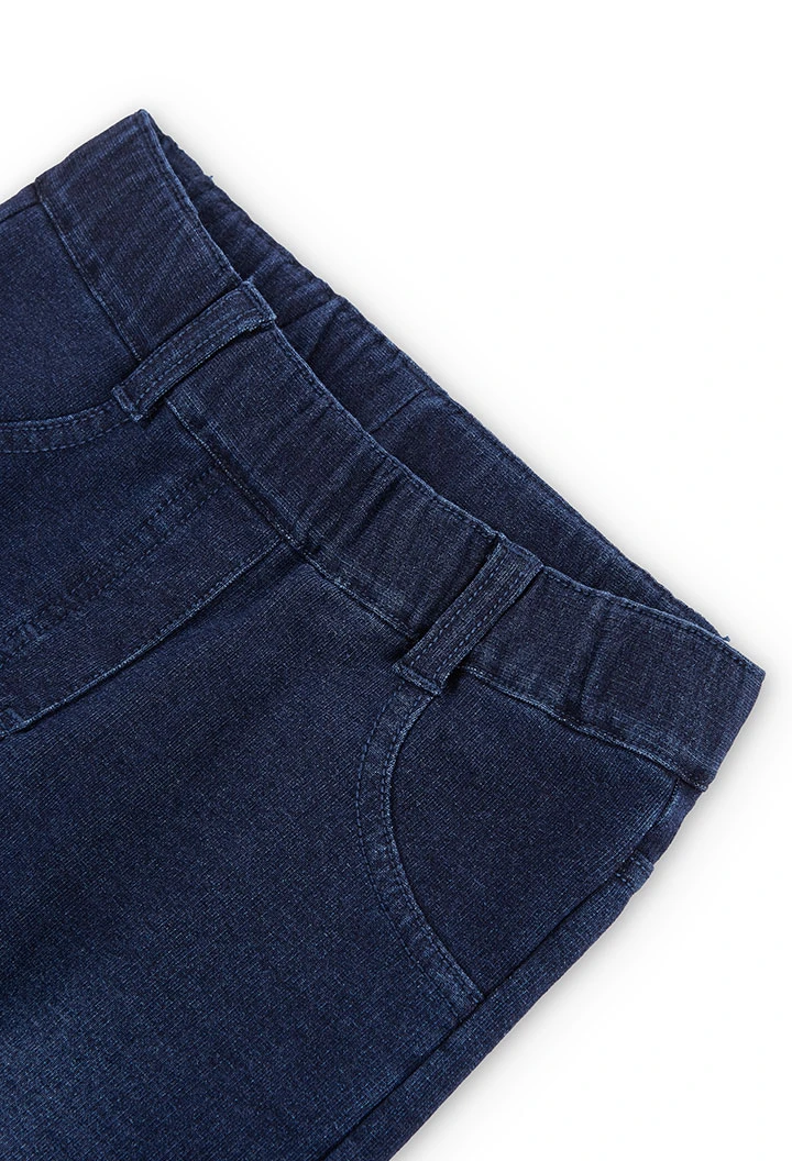 Pantalón felpa denim elástica de niña