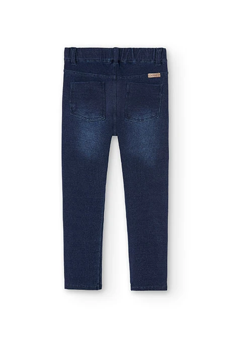 Calças de felpa denim elásticas para menina