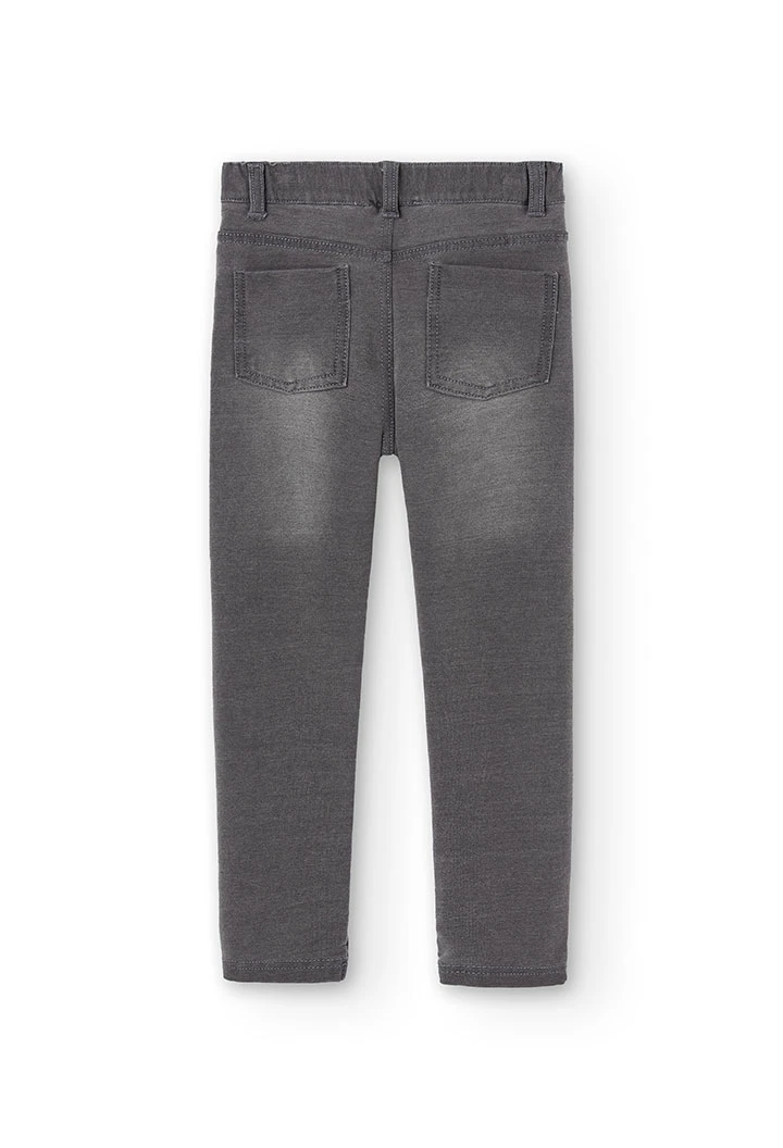 Calças de felpa elástica denim cinza para menina