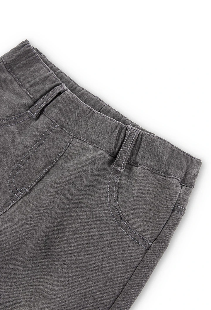 Calças de felpa elástica denim cinza para menina