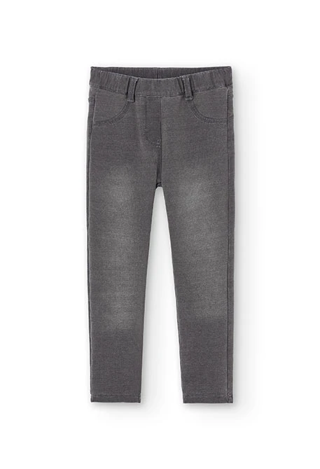 Calças de felpa elástica denim cinza para menina