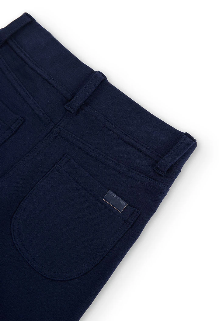 Pantalón felpa elástica de niña en azul marino