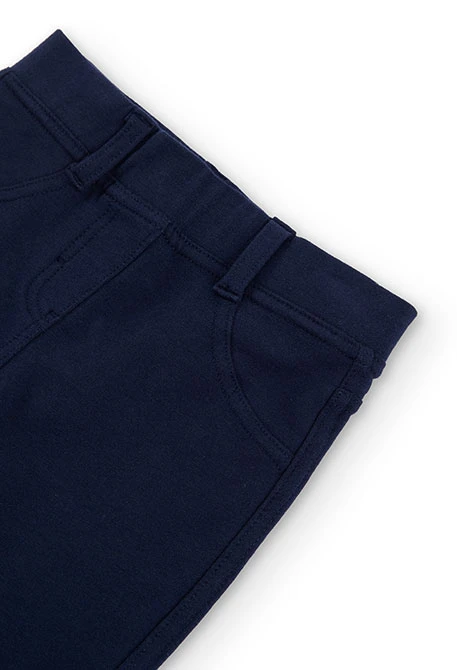 Pantalón felpa elástica de niña en azul marino