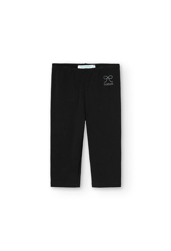 Leggings pirata punto elástico de niña en negro