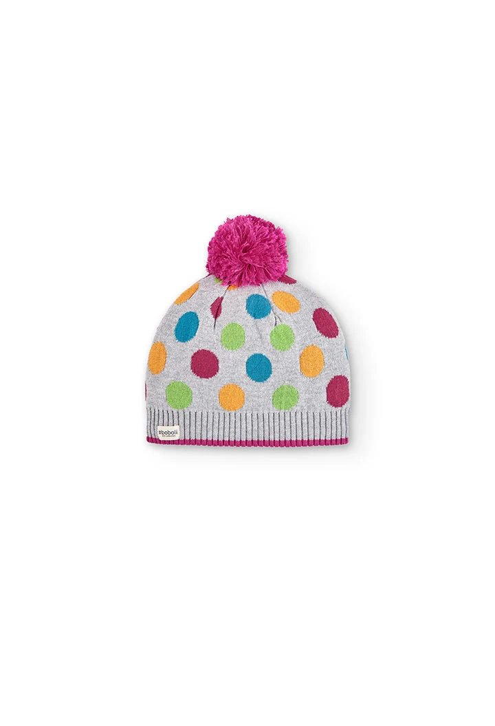 Bonnet tricoté a pois pour fille
