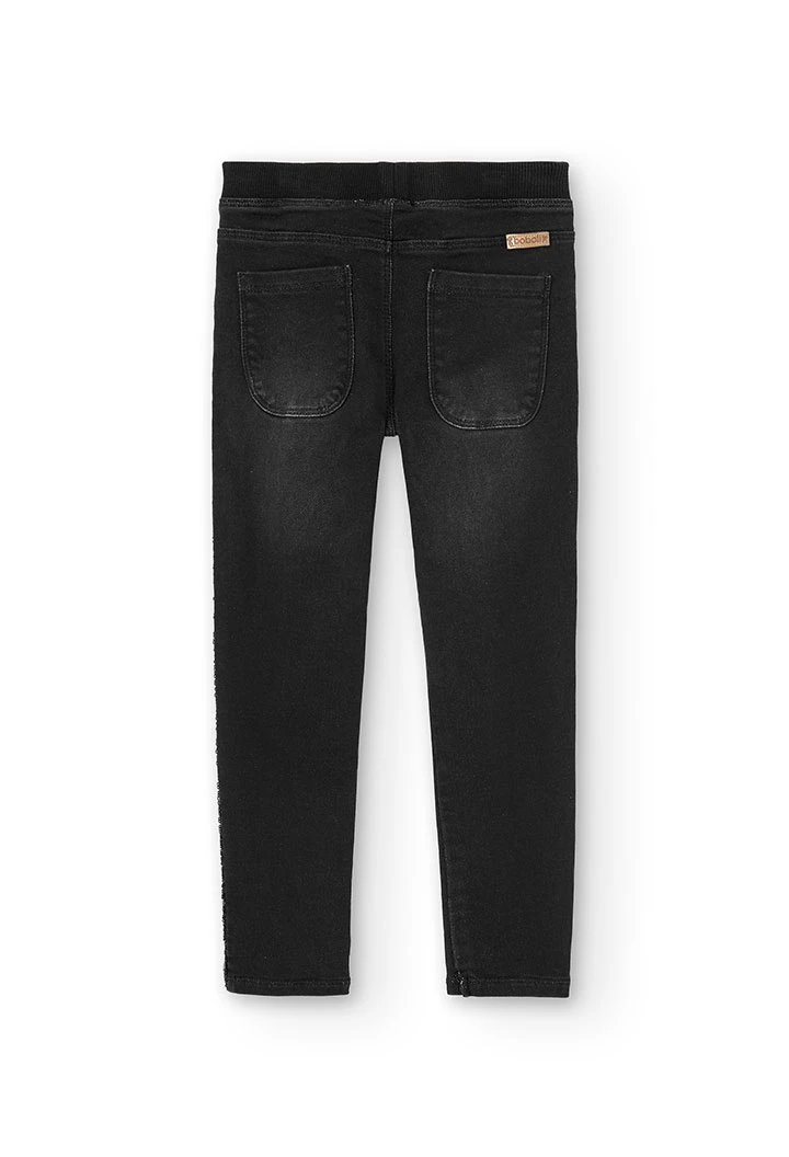 Pantalón denim punto elástico de niña en negro