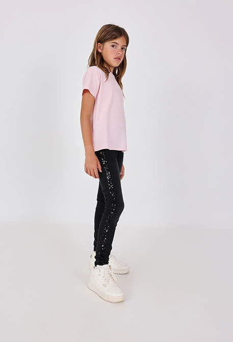 Pantalón denim punto elástico de niña en negro