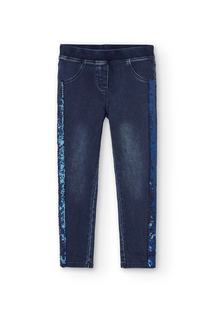 Calças denim elástico para menina