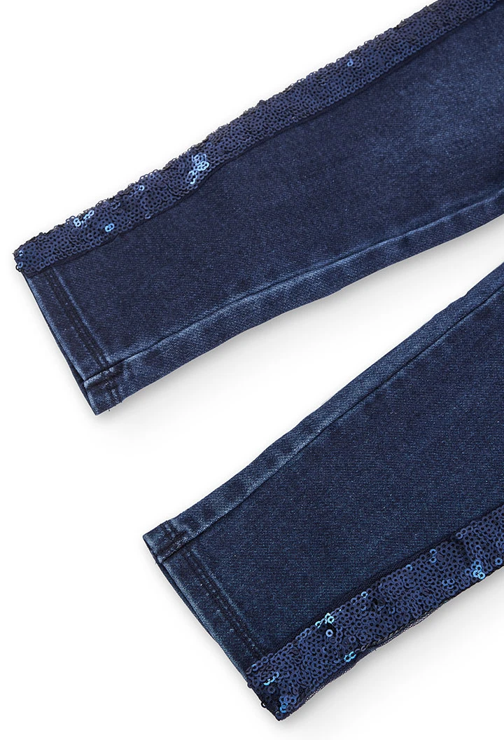 Calças denim elástico para menina