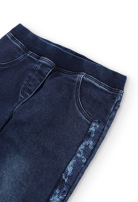 Calças denim elástico para menina