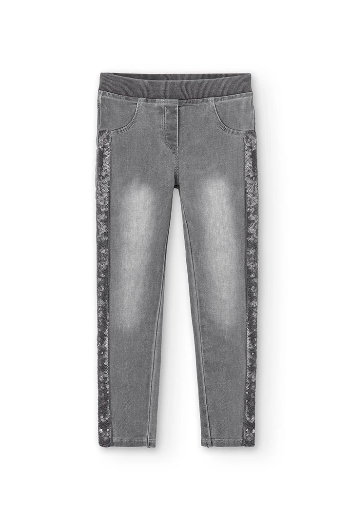 Pantalón denim punto elástico de niña en gris