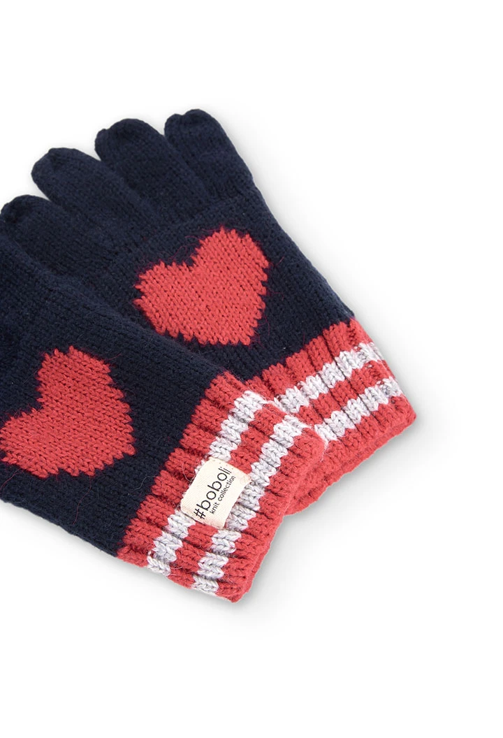Knitwear gloves "heart" for girl