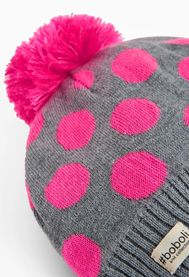 Gorro tricot bolinhas para menina