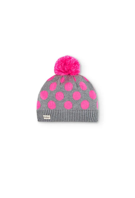 Gorro tricot bolinhas para menina