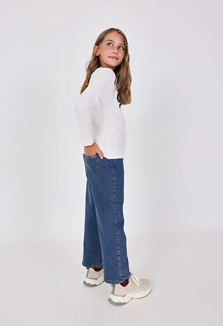 Jeans a zampa da bambina in colore blu
