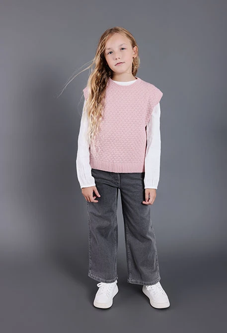 Pantaloni elasticizzati in denim grigio da bambina