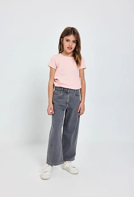 Pantaloni elasticizzati in denim grigio da bambina