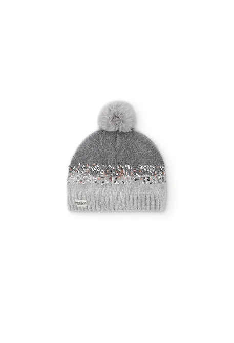 Knitted cap for girls in heather grey