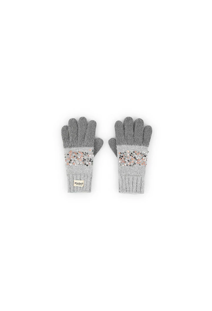 Girl\'s tricot gloves in heather grey