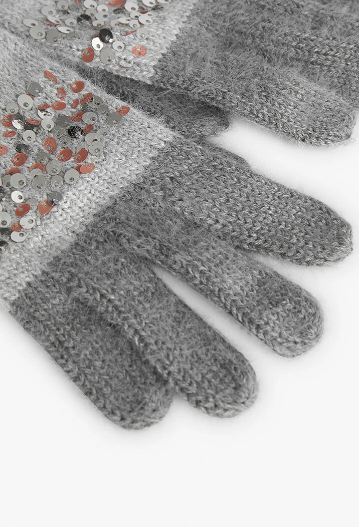 Girl\'s tricot gloves in heather grey