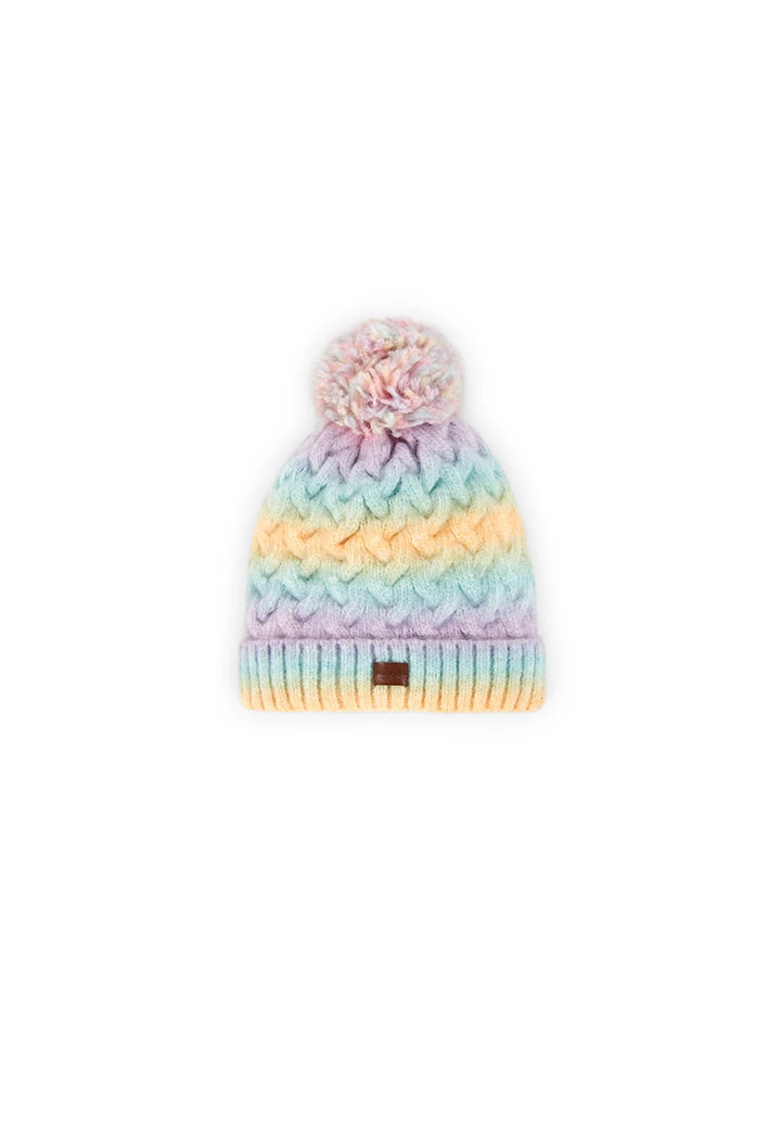 Multicoloured hat with pompom