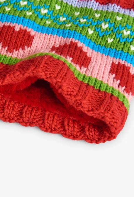 Écharpe en tricot pour fille en rouge avec des cœurs