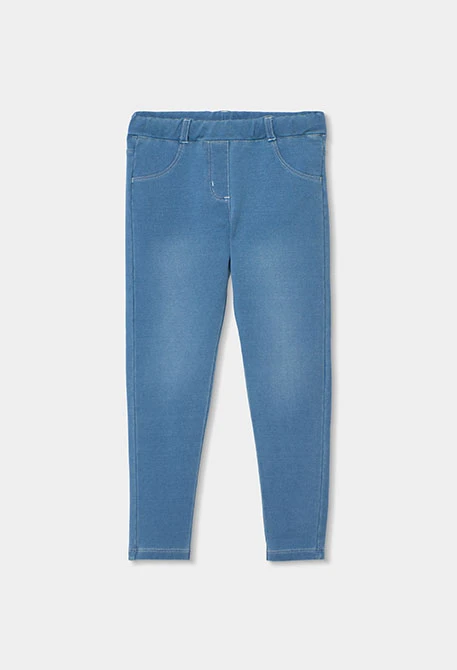 Calças menina em felpa denim bleach