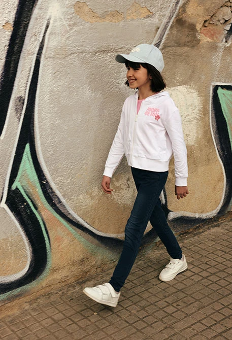 Pantalón niña felpa denim azul