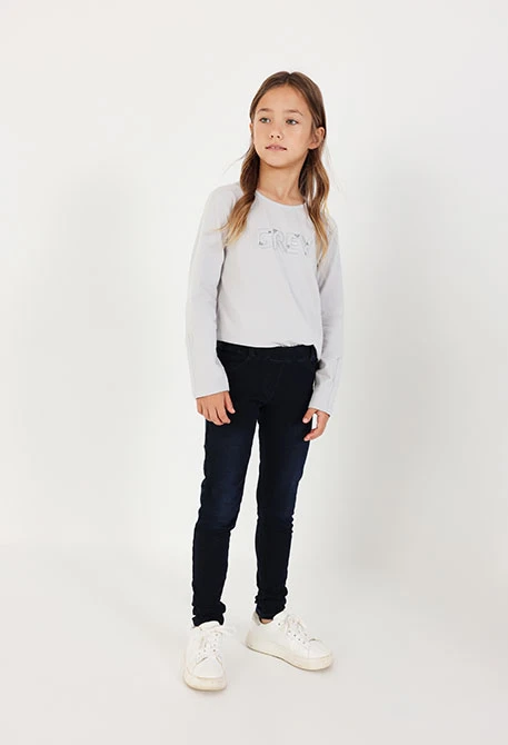 Pantaloni bambina in felpa denim blu navy