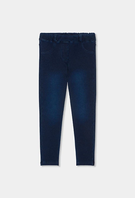 Calças menina em felpa denim azul-marinho