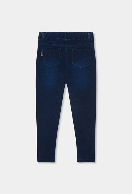 Calças menina em felpa denim azul-marinho