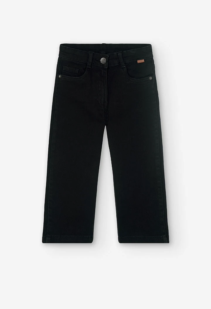 Girls' black elastic denim trousers