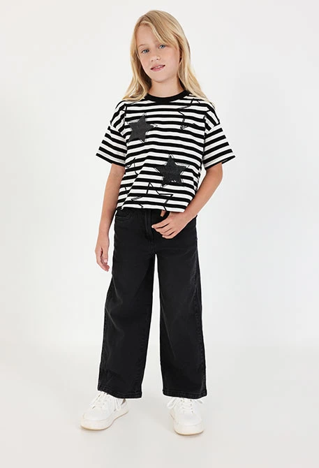 Pantalons nena denim elàstic negre
