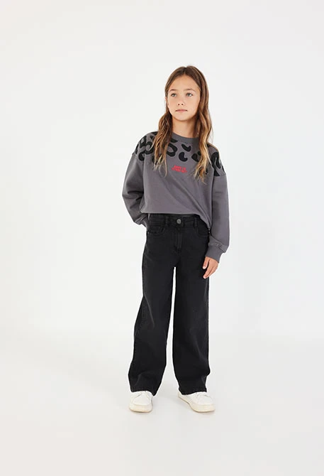 Pantaloni bambina in denim elastico neri