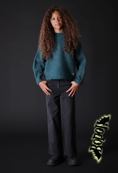 Pantalón niña denim elástico negro