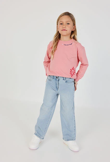 Pantalón niña denim elástico bleach