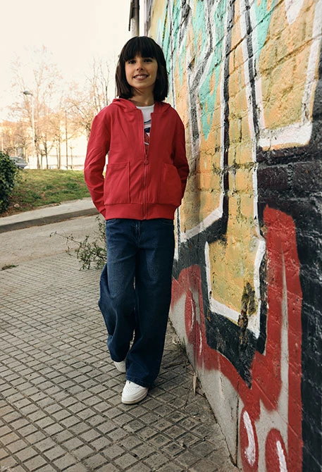 Calças menina em denim elástico azul