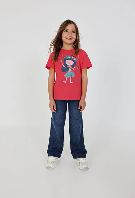 Pantalon fille en denim stretch bleu