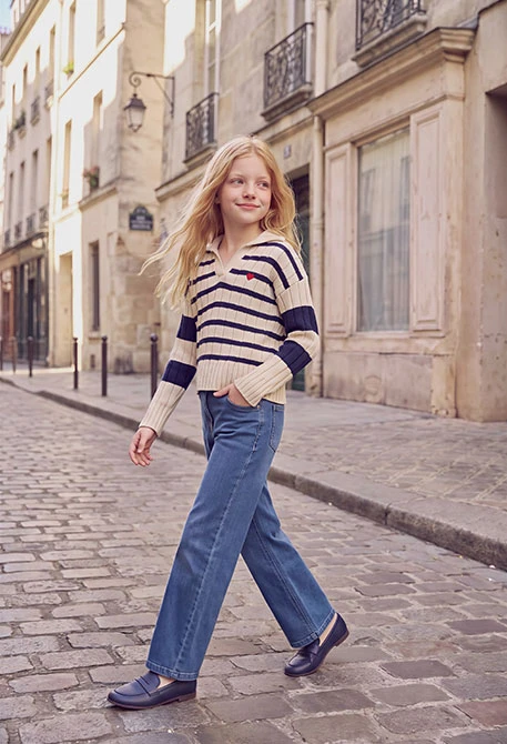 Calças menina em denim elástico azul