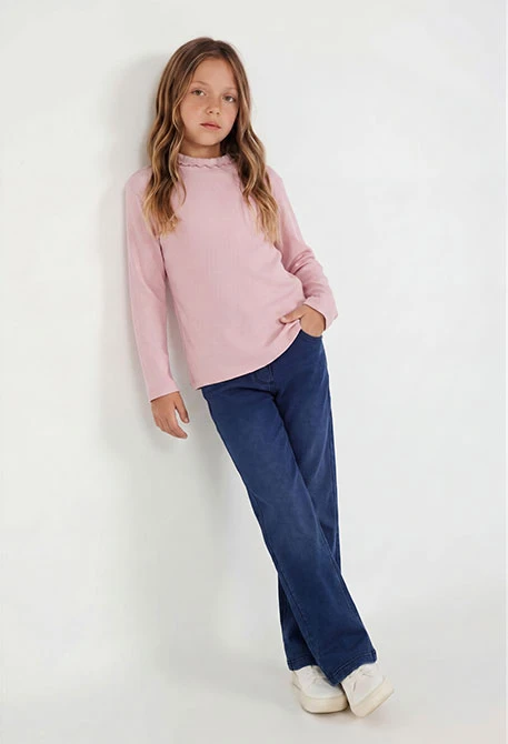 Pantalon molleton denim fille bleu évasé